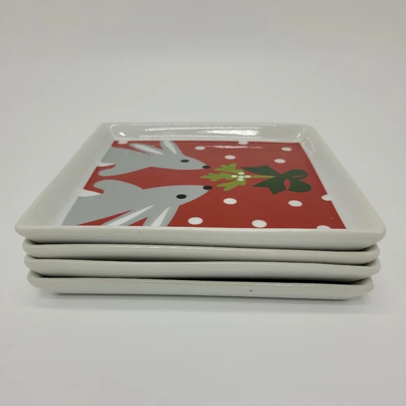 Crate & Barrel Appetizer Dessert Plates Holiday Set Of 4 Joan Anderson Square - Picture 10 of 13